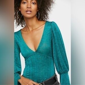 Free People Killer Queen Top Size XS Heathered Emerald Green